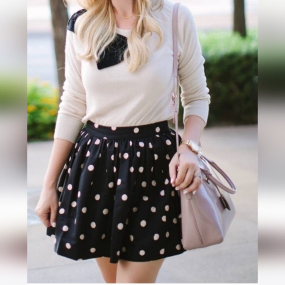 New Kate Spade Black and Cream Coreen Polka Dot Mini Skirt